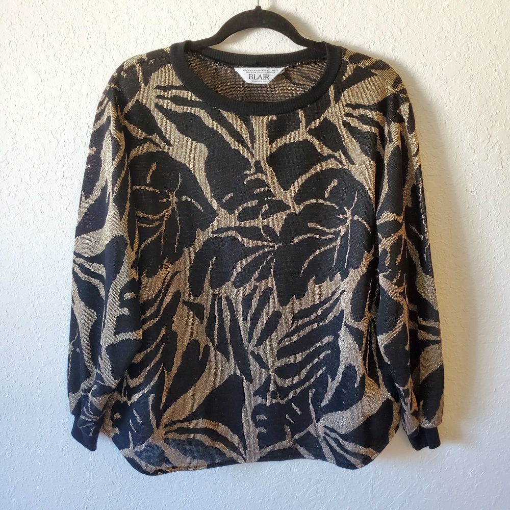 Vintage Black Gold Lightweight Sweater Size Large